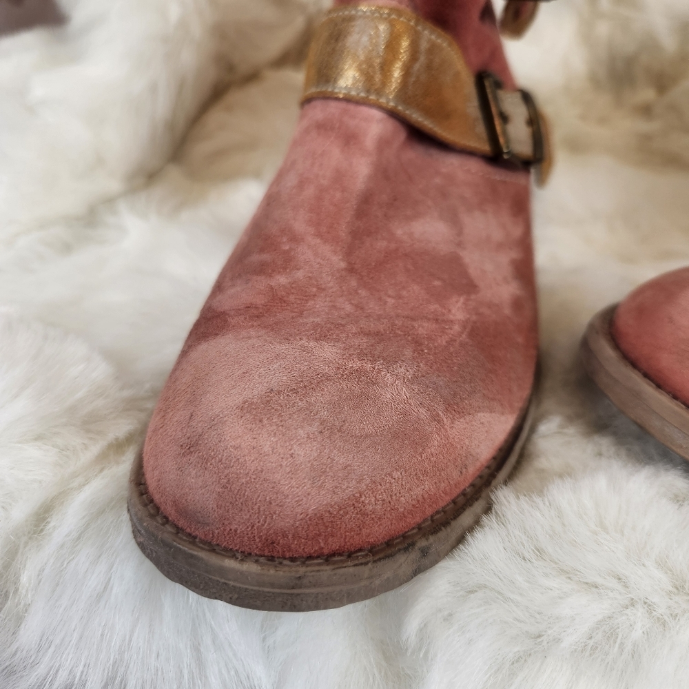 Sundance Suede Zip-Up Gold Buckle Booties - Picture 7 of 16